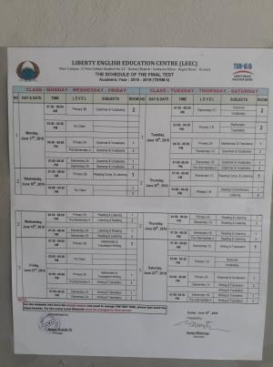 Test Schedule Term II A.Y.2018-2019  For Bagan Besar - Dumai